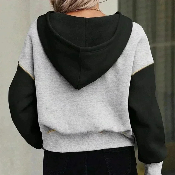 Multicolor Casual Women's Color Block Hooded Sweatshirt - Picture 2 of 6